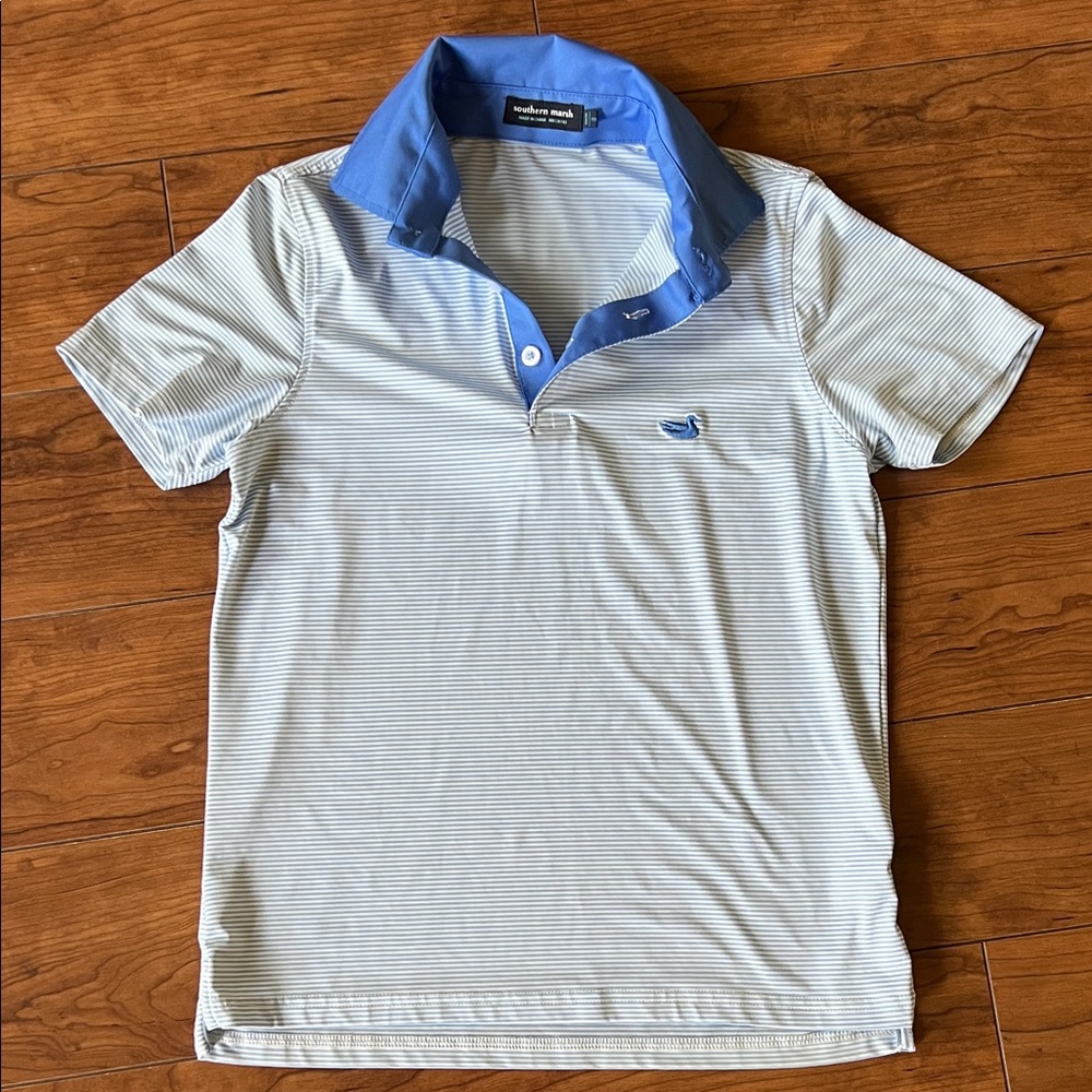 Southern Marsh Light Blue and White Polo